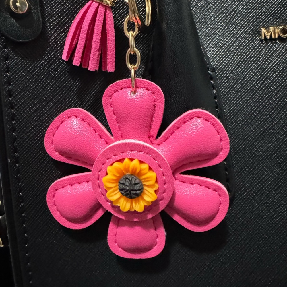 Pink Flower Bag Charm with Yellow Accent